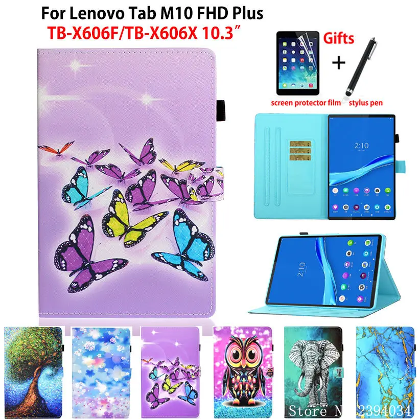 

Case For Lenovo Tab M10 FHD Plus 10.3 Smart Cover TB-X606F TB-X606X Funda Tablet Cartoon Painted Flip Stand Shell Coque +gift