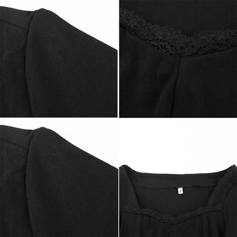 

Fashion Square Collar Long Sleeve Knitted Mini Dresses Summer Solid Lace Patchwork Split Fork Bodycon Dress Womens Clothing