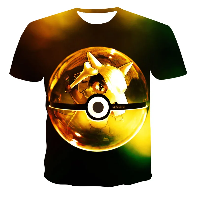

2021 Summer Men's T-shirt Casual Large Size 3D Printing Japanese Anime Pikachu Children's Fashion Top