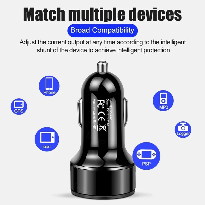 Автомобильное зарядное устройство с 2 USB-портами и светодиодной подсветкой а |