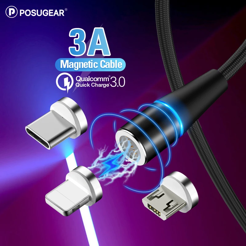 Магнитный кабель Posugear Micro USB для быстрой зарядки Type C передачи данных магнитное
