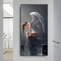 anime angel wings black and white canvas painting print and poster wall art picture for living room home decor no frame
