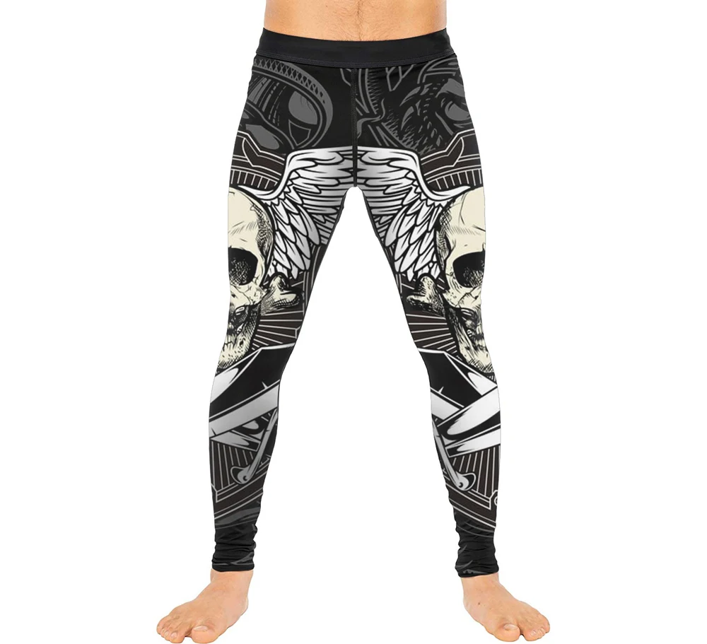 Мужские бриджи с черепами и крыльями теплые крутые базовые Леггинсы для бега