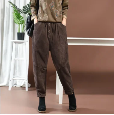 Coffee color Осенне-зимние штаны женские свободные повседневные брюки в стиле ретро с эластичным поясом и карманами в винтажном стиле женские новые штаны для девочек Mori - Цвет: Coffee color