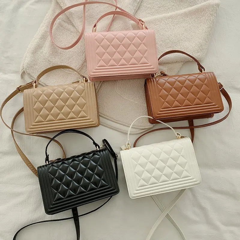 

Women New Fashion Lattice Pattern Flap Crossbody Handbags Vintage PU Leather Solid Color Ladies Casual Shoulder Messenger Bags