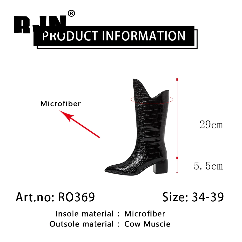 

RJN New Stylish Mid-calf Boots High Quality Handmade Elegant Autumn Boots Sexy Pointed Toe Low-heel Shoes Women Whites RO369