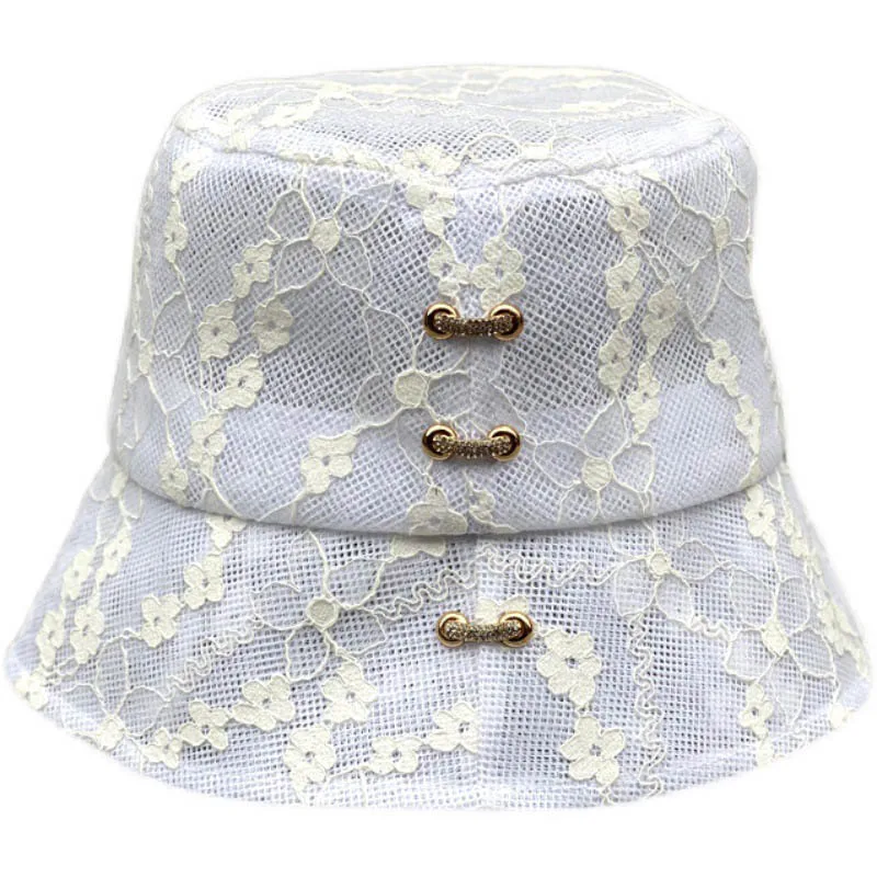 2021 Hat Spring Summer Women Fashion Lace Hollow Out Bucket Hats Elegant Diamond Breathable Sun Protection Shading Cap QDKPOTC