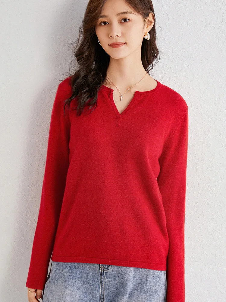 Женский джемпер из 100% тонкой шерсти пуловер с вырезом на воротнике Модный