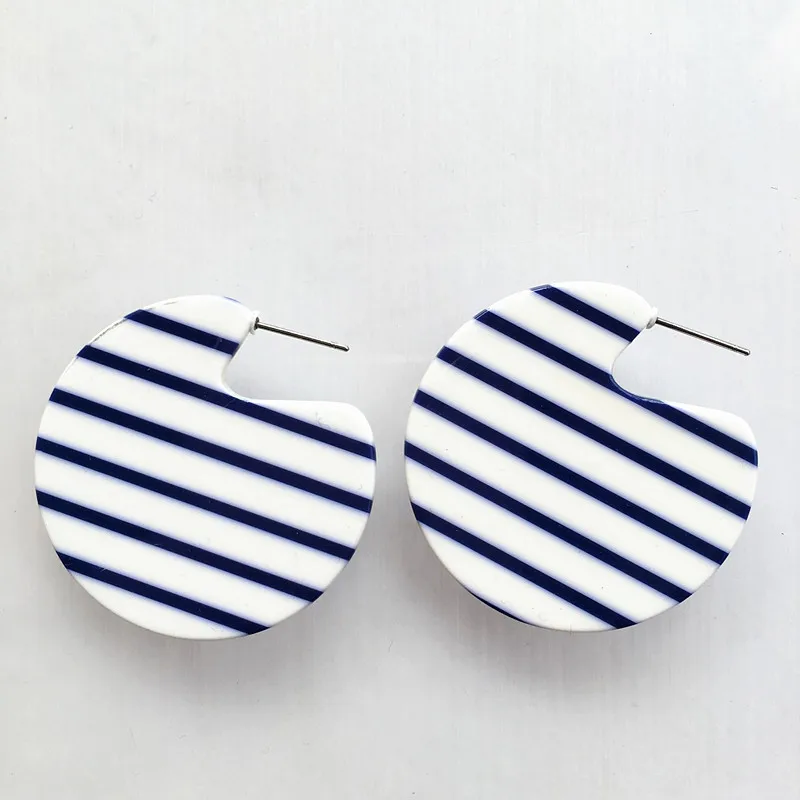 UJBOX 2020 новые синие и белые полосатые Акриловые ацетатные серьги гвоздики
