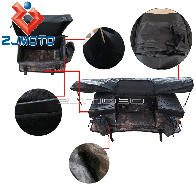 

ATV Cargo Bag Rear Rack Gear Bag 600D Waterproof Oxford w/Bungee Tie-Down Storage Multi-compartment Rear Seat Bag Camouflage