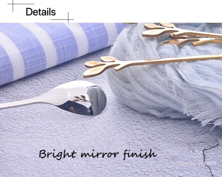 Golden Silver Leaf Spoon Stainless Steel Coffee Spoon Coffee Mixing Spoon Northern Europe Custom Gift Creative Branch Spoon