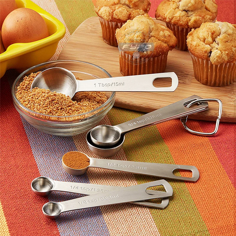 Fypo 6 Pieces Set Backing Tools Stainless Steel Measuring Spoons Kitchen Scale Sugar Coffee Measure Cups Scoops | Дом и сад