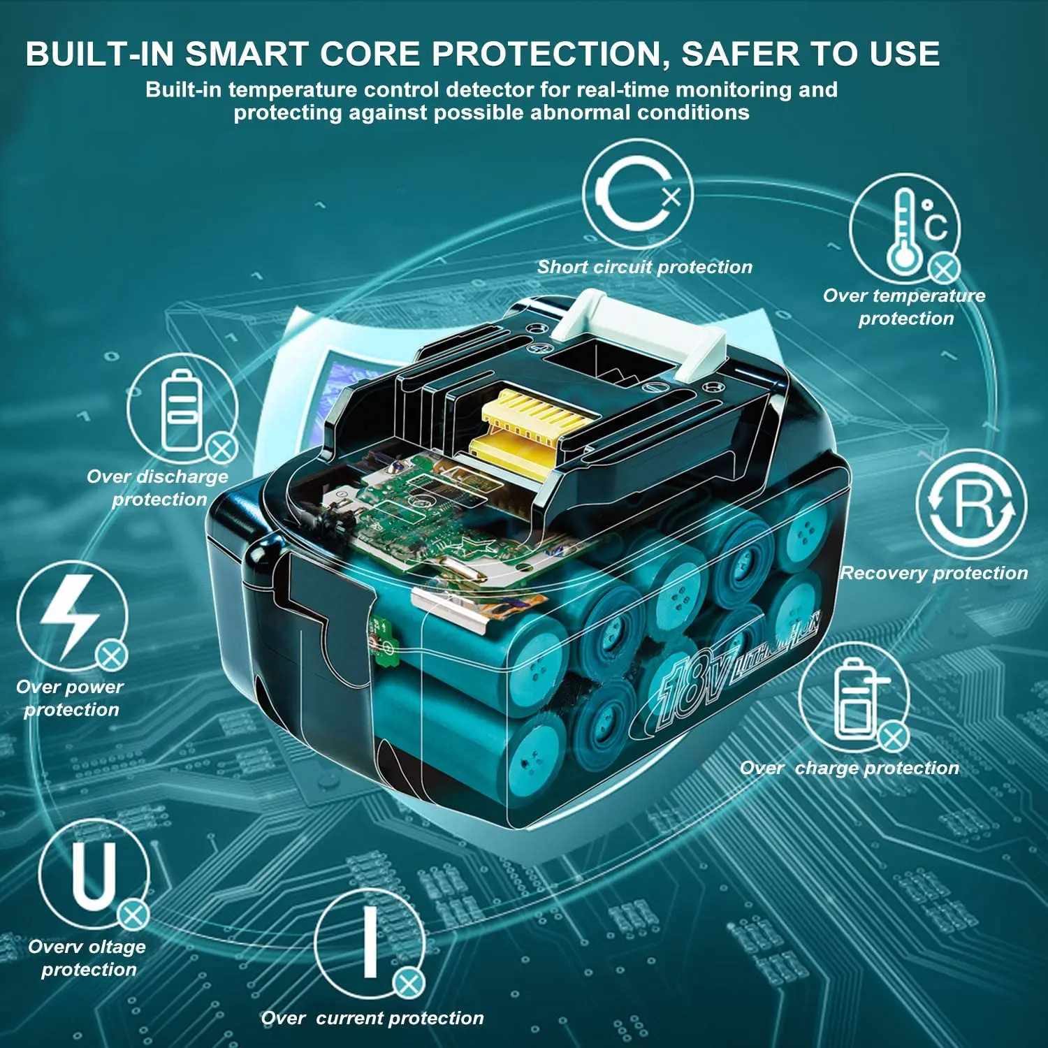 

BL1830 9000mAh Rechargeable Tools Battery Pack for Makita 18V 9.0Ah BL1860 BL1850 BL1830 Lithium-ion Battery LED Light 30M