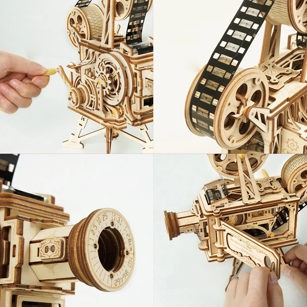 Ручной старый проектор 3D 3D твердая головоломка деревянная модель креативный орнамент подарок без батареи без клея регулируемое фокусное расстояние