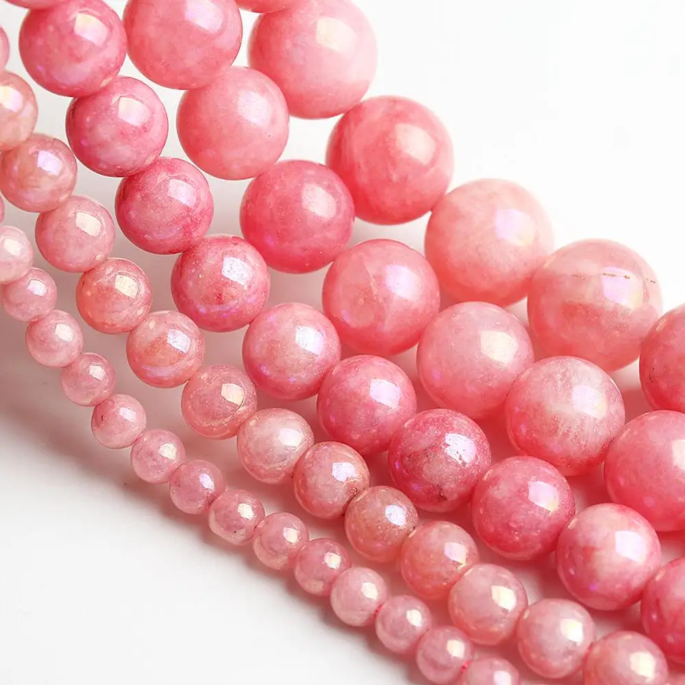 Круглые Бусины Из гальванического розового ангелита 4/6/8/10/12 мм для изготовления