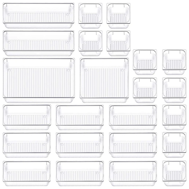 

24 PCS Drawer Organizer Plastic Makeup Drawer Organizer 5 Size Silverware Drawer Organizer Versatile Office Storage