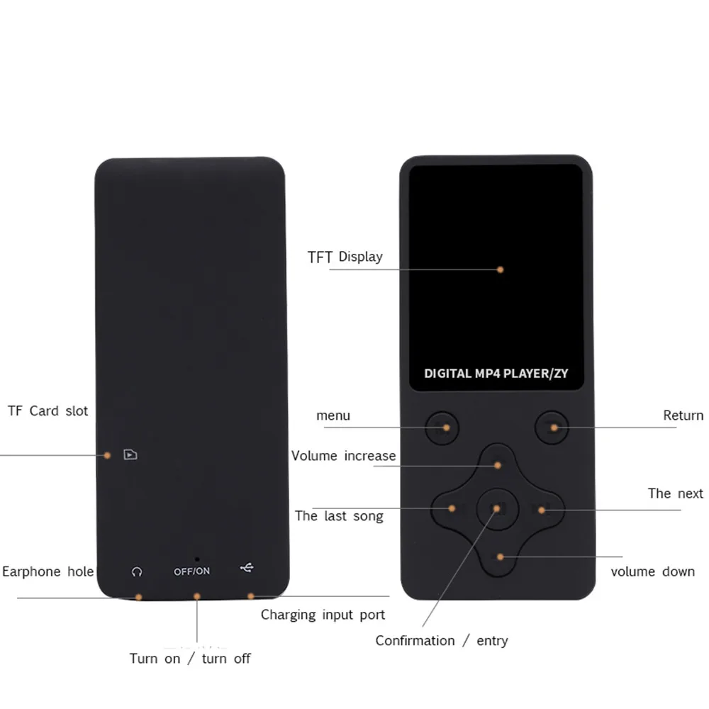 MP4 плеер Bluetooth портативный медиа музыкальный плеер Поддержка 32 Гб TF карта Запись радио MP4 HIFI без потерь 13 языков