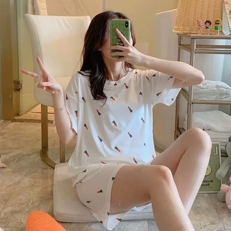

NEW 2021 Summer Women's Home Pajamas Short-sleeved Shorts Cute Cartoon Pattern Multi-style Pajama female Suit