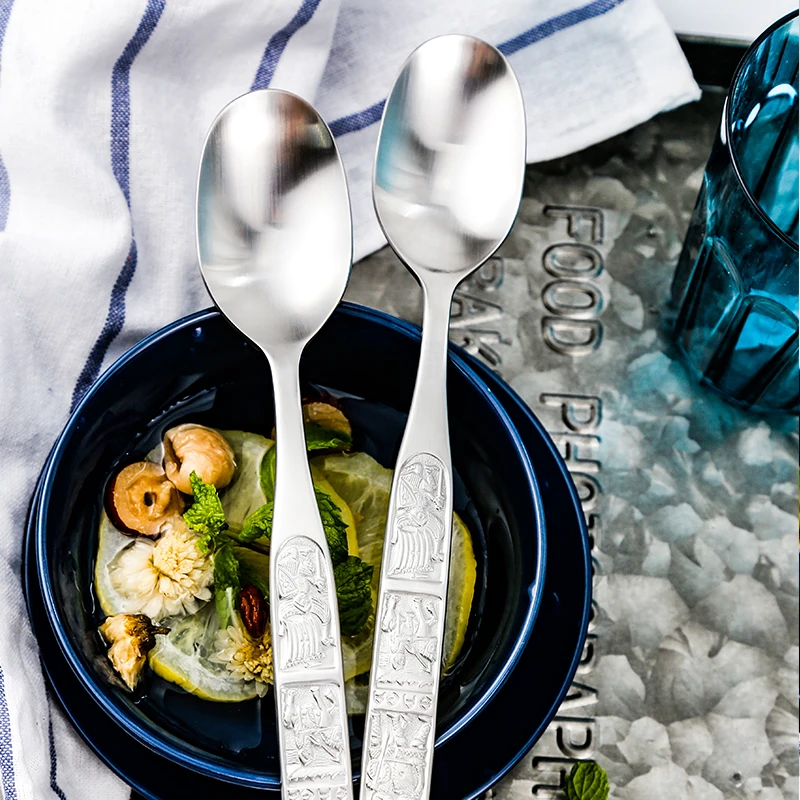 Ложка для еды из нержавеющей стали с тиснением в стиле ретро|Ложки| |