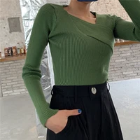 solid top femme spring autumn new long sleeve pullover v neck slim knit sweater women clothes 2021 korean style fashion pullover