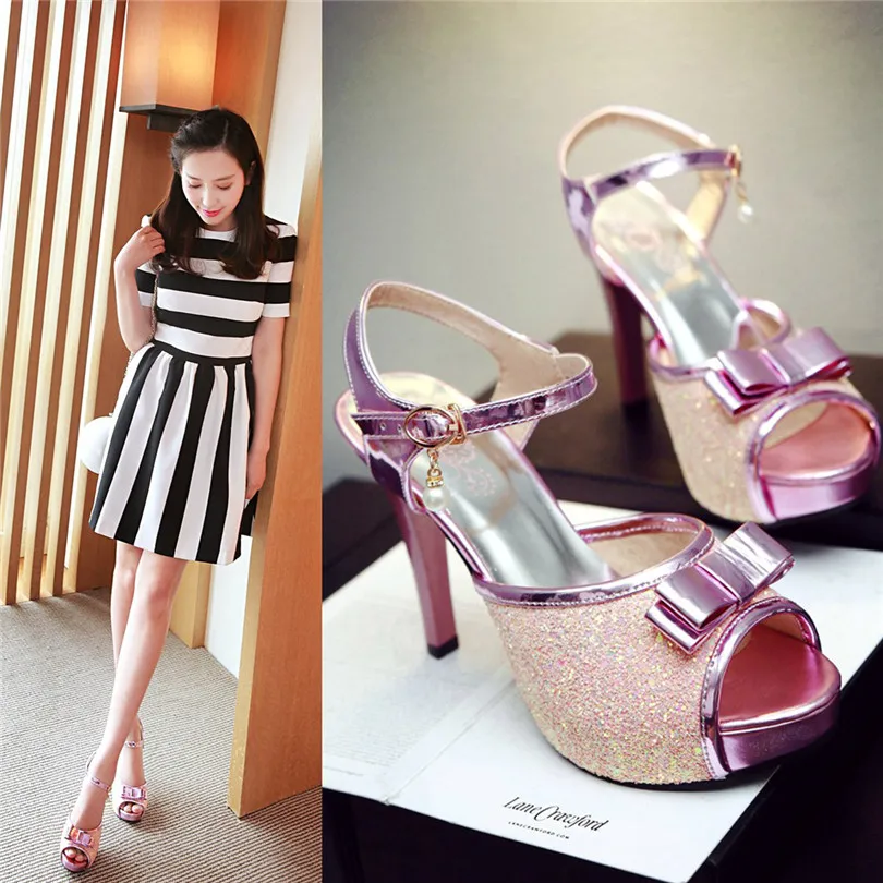 Женские босоножки на платформе Цвет розовый Расшитая блестками ткань