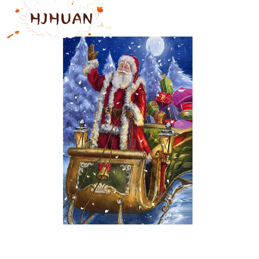 

New 5D crystal Round diamond painting Santa gift cart DIY diamond painting embroidery Home Decor diamond mosaic gift art picture
