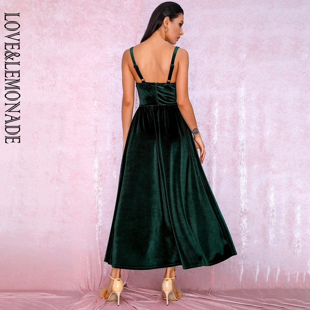 

LOVE&LEMONADE Sexy Emerald Green Tube Top A-type Puff velvet Over the knee Party dress LM81705
