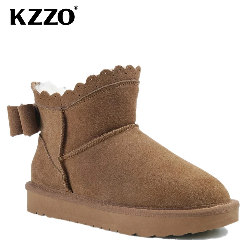 

KZZO 2021 New Arrive Fashion Sheepskin Leather Women Casual Short Snow Boots Natural Wool Fur Lined Winter Warm Shoes Non-slip