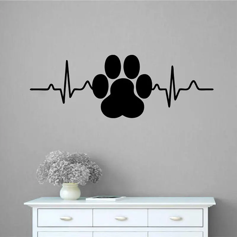 

Dog Paw Print Heartbeat Vinyl Art Home Decor Wall Stickers Pet Shop Veterinary Window Decals Removable Murals Wallpaper 4598