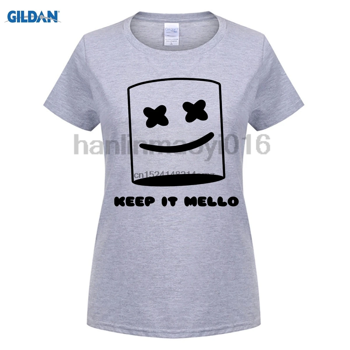 100% cotton O-neck printed T-shirt Keep It Mello Marshmallow Tee Mask Head Face Black for men |