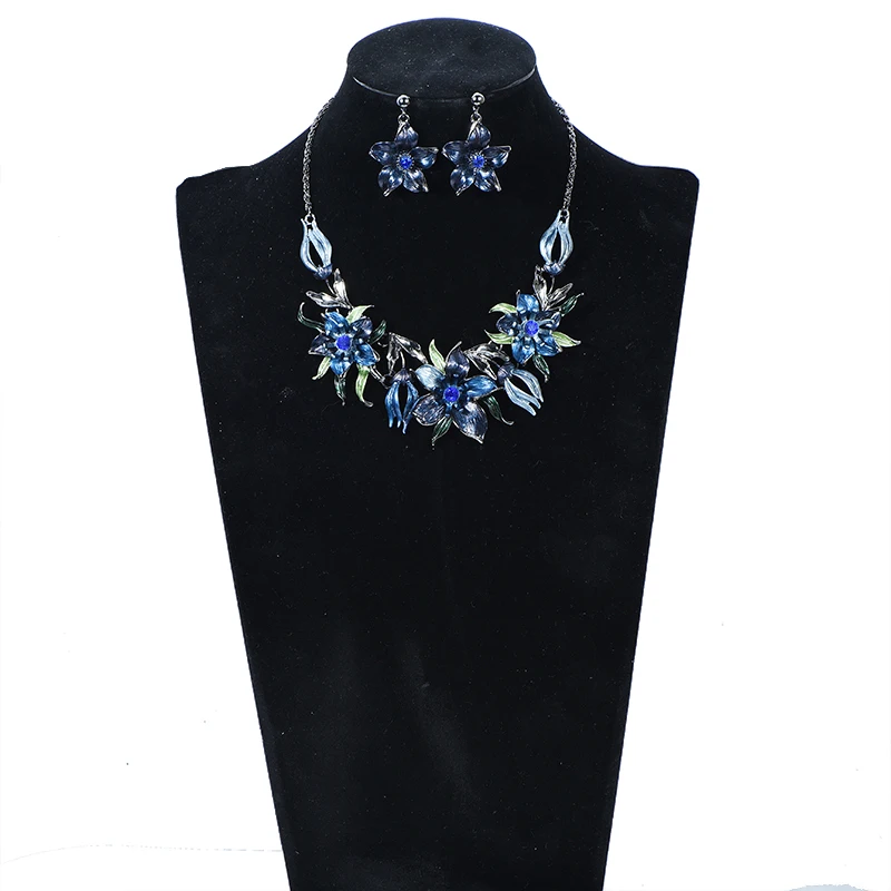 

Vintage Enamel jewelry sets Choker Crystal Blossom Earrings Necklace Set For Women Bridal Jewelry sets