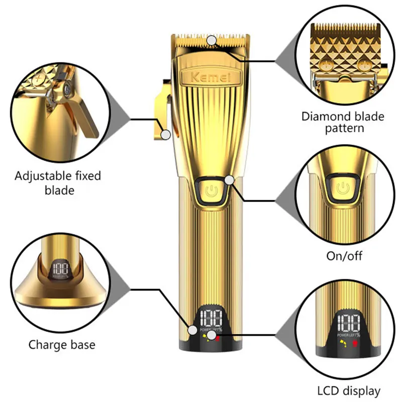 Kemei Профессиональный триммер для волос для мужчин Груминг Электрический бороды Перезаряжаемый Клиппер Машина для стрижки Набор на.