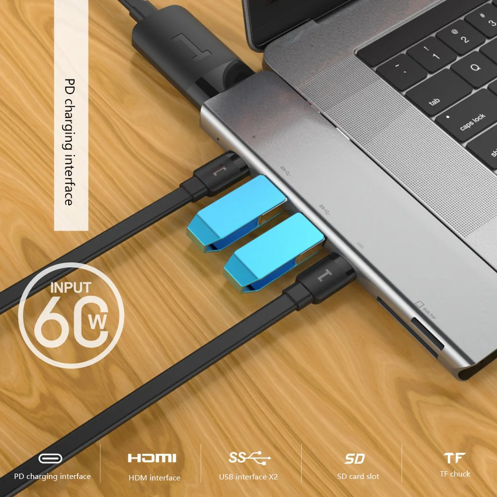 6 в 1 USB 3,0 Высокоскоростные порты type-C концентратор Usb-C до 4K 30HZ HD ноутбук Rj45 Gigabit Ethernet сеть PD концентратор
