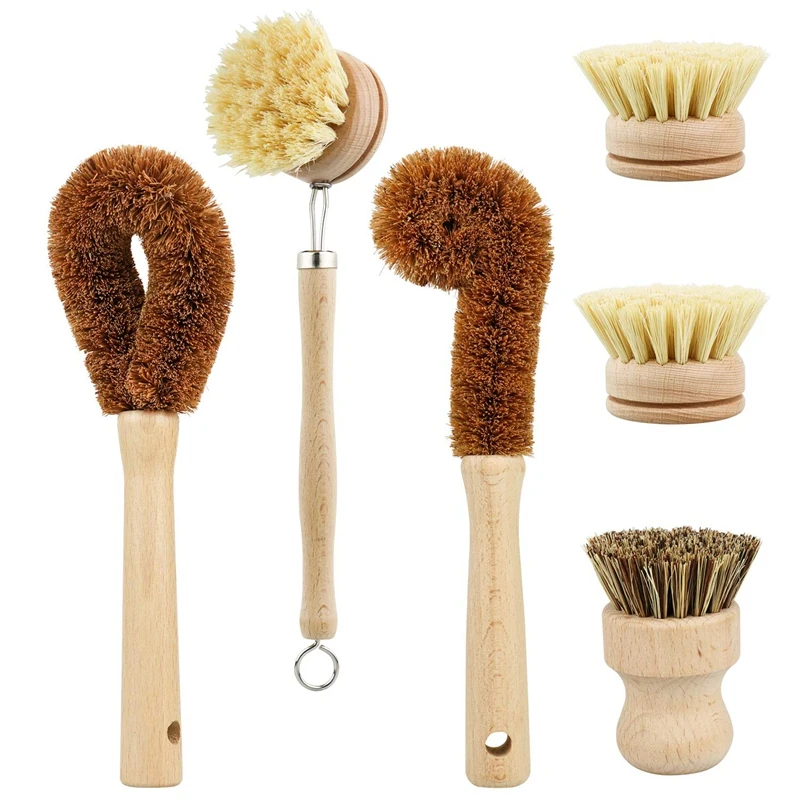 

Plant Based Cleaning Brush Set, 6 Piece for Vegetable, and Kitchen Dish Cleaning, Zero Waste & Biodegradable Kitchen Brushes