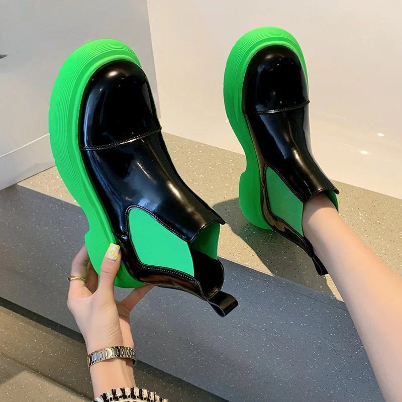 

Women's Autumn Ankle Boots Candy Colors Thick Heels Ladies Shoes Fashion PU Leather Slip On Chelsea Boots Female Footwear 2021