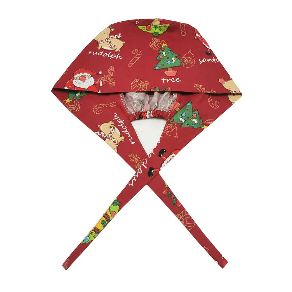 

Buttons Beauty Scrub Caps Health Workers Work Scrubs Hats Spa Cap Beautician Scrub Hats Cartoon Christmas Snowman Series Print