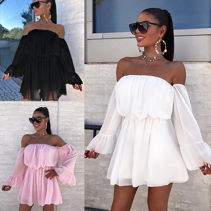 

Женский топ-труба в пляжном стиле, эластичное разноцветное платье с одной линией воротника, свободная трапециевидная юбка, новинка 2022