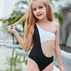 Детский купальник на одно плечо из кусков сдельный трикини Купальник для девочек, Раздельный купальный комплект От 4 до 12 лет купальный костюм подростков призвание пляжная одежда