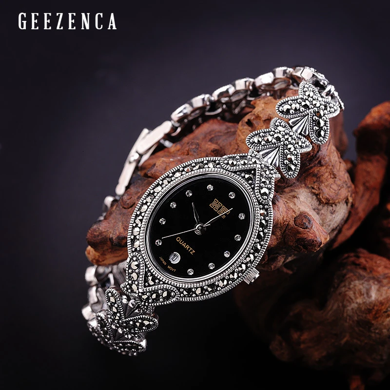 Женские часы с браслетом бабочкой из тайского серебра 925 пробы Модные Винтажные