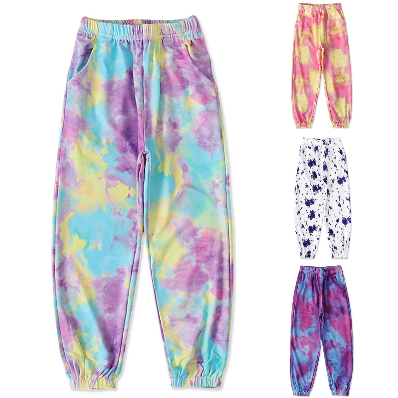

Children's Sports Pants Daughter's Tie Dyed Casual Pants Childrens Cartoons Harem Pants Girls Colorful Fashion Sports Pants