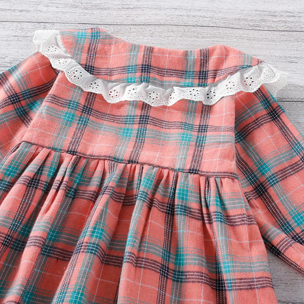 

Kids Dresses for Girls Children's Clothing 2021 Autumn Girls Plaid Dress Long-sleeved Sweet Pastoral Toddler Lace Dress
