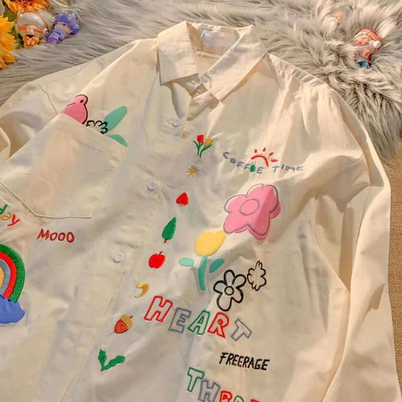 

Женская свободная рубашка с длинным рукавом, в Корейском стиле