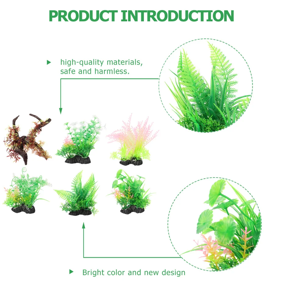 

6pcs Fish Tank Ornaments Artificial Aquarium Grasses and Flowers