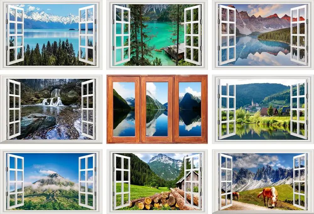 Наклейка на окно настенный стикер с пейзажем съемные обои кухня постер настенное