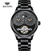 ailang new mens fully automatic mechanical watch wrist calendar pointer moon phase display perspective hollow tourbillon 8607