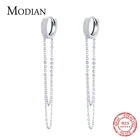 Modian реальные 925 стерлингового серебра ясный CZ сверкающий с длинной бахромой элегантные серьги в виде колец для женщин Свадебные заявление ювелирные украшения