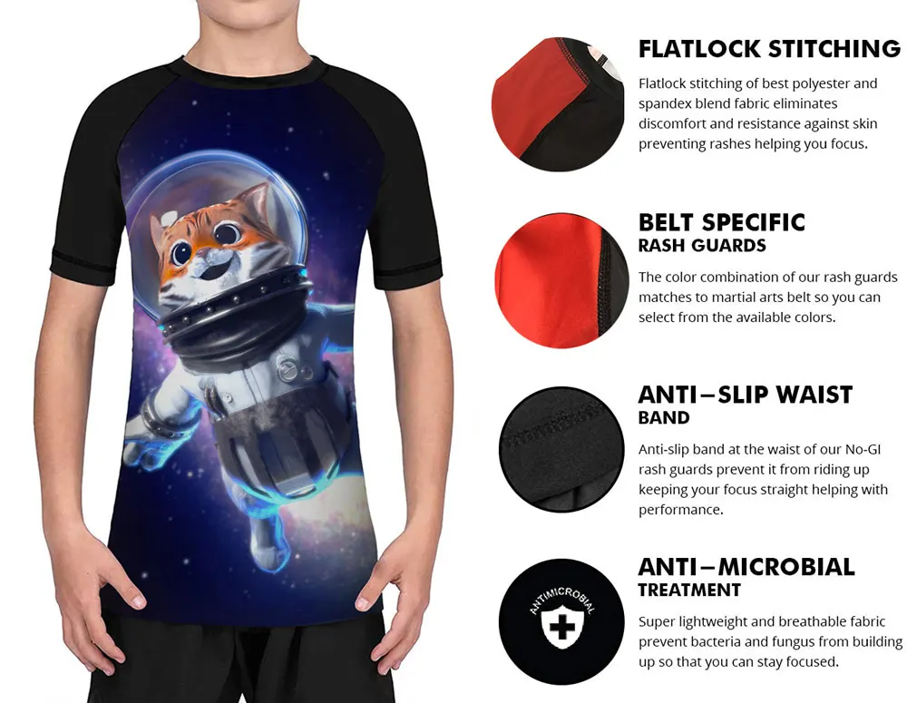 Для молодых людей Space Cat без Gi Jiu Jitsu (джиу джицу) сжатия Спортивная одежда с длинным