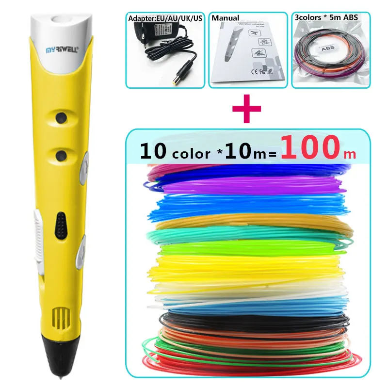 3d ручка myriwell + 10 цветов * м ABS Филамент (100 м) модель креативная печатающая лучший