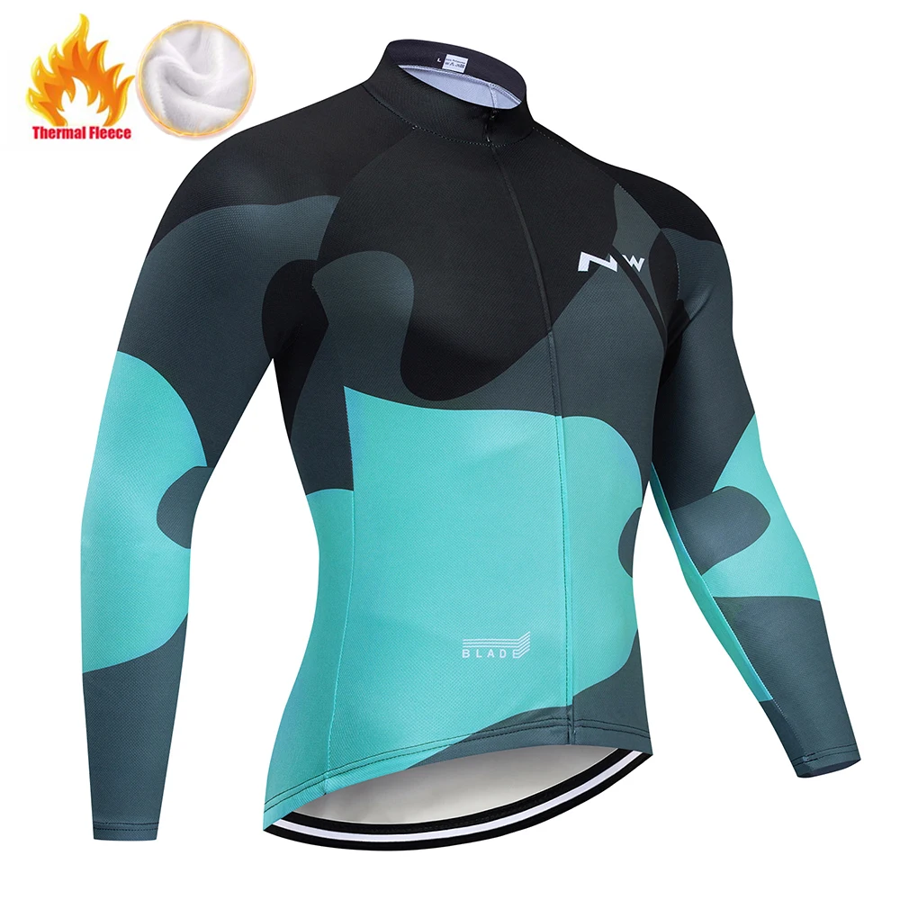 Fleece jersey NW зимний комплект для велоспорта Pro термальный флис MTB велосипедная одежда Ropa Ciclismo Invierno Мужской комплект велосипедного трикотажа - Цвет: Fleece jersey