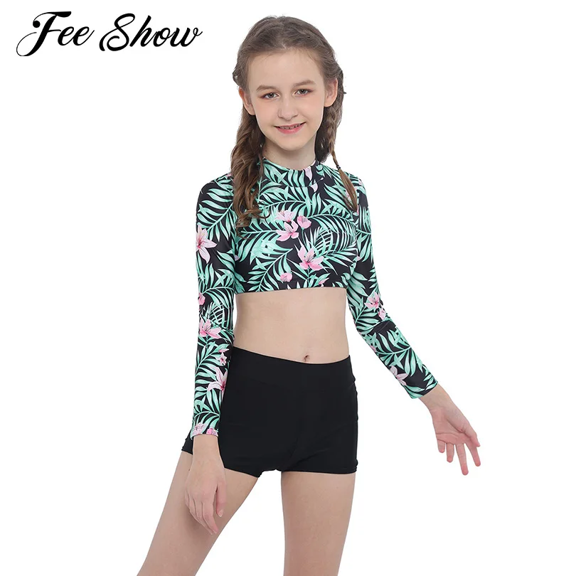 Танцевальный костюм для девочек из 2 предметов Йога костюмы фитнеса с длинным